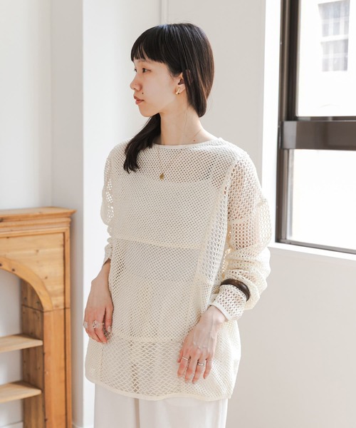 URBAN RESEARCH DOORS(アーバンリサーチドアーズ)の「2wayメッシュプルオーバー(ニット/セーター・レディース・カーキ/アイボリー・FREE)」の8枚目の写真