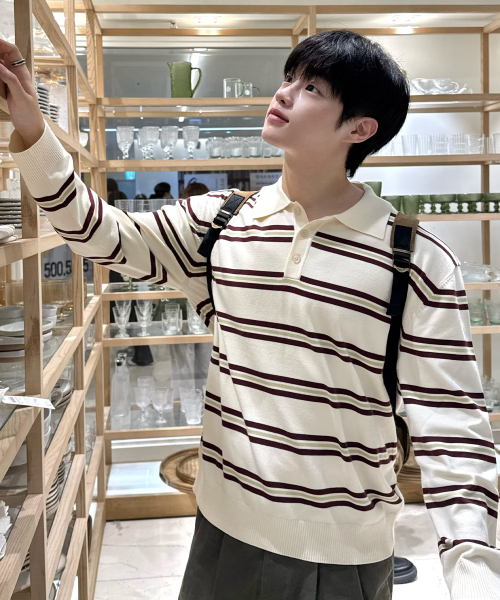 MINDBRIDGE（マインドブリッジ）の「[COUTURE]マルチストライプカラーセミオーバーフィットニット - 2カラー（ニット/セーター・メンズ・ネイビー/アイボリー・95/105/110/100）」の4枚目の写真
