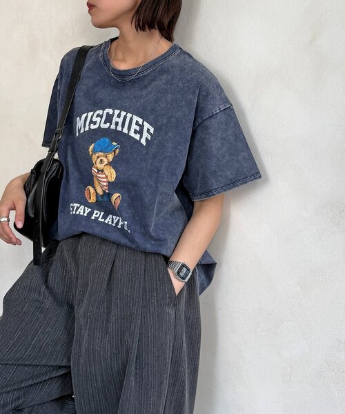 CPCM（シーピーシーエム）の「パウダー加工半袖T（Tシャツ/カットソー・レディース・ブラック/ベージュ/ネイビー/パープル・FREE）」の3枚目の写真