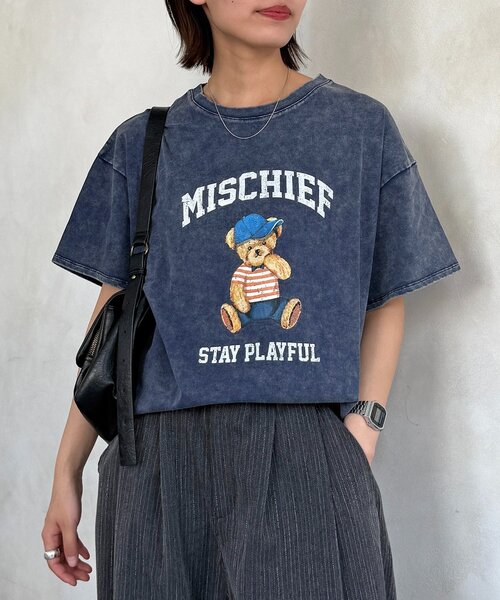 CPCM（シーピーシーエム）の「パウダー加工半袖T（Tシャツ/カットソー・レディース・ブラック/ベージュ/ネイビー/パープル・FREE）」の6枚目の写真