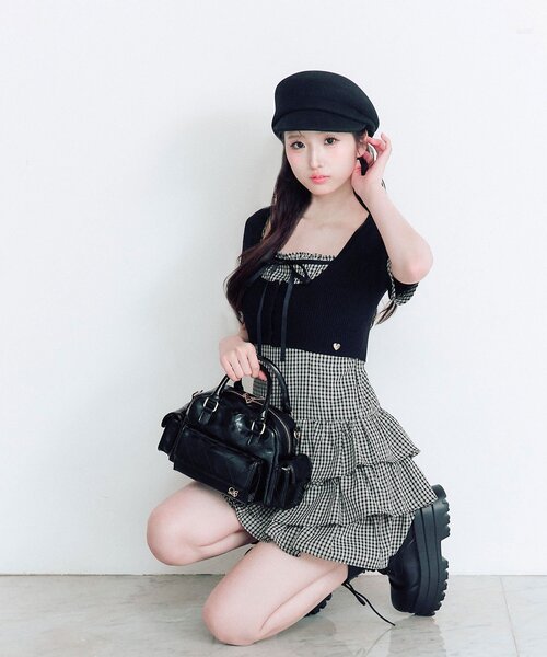 OLIVE des OLIVE（オリーブデオリーブ）の「半袖カーデとミニワンピのセット（ワンピース・レディース・ベージュ/ドット/ブラック・FREE）」の6枚目の写真