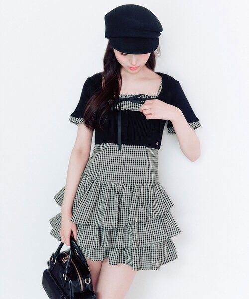 OLIVE des OLIVE（オリーブデオリーブ）の「半袖カーデとミニワンピのセット（ワンピース・レディース・ベージュ/ドット/ブラック・FREE）」の7枚目の写真
