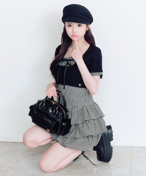 OLIVE des OLIVE（オリーブデオリーブ）の「半袖カーデとミニワンピのセット（ワンピース・レディース・ベージュ/ドット/ブラック・FREE）」の9枚目の写真