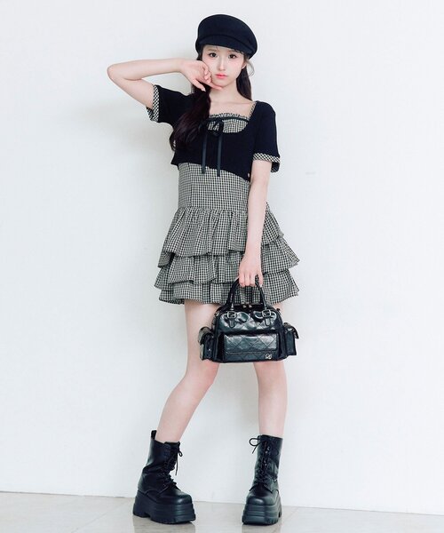 OLIVE des OLIVE（オリーブデオリーブ）の「半袖カーデとミニワンピのセット（ワンピース・レディース・ベージュ/ドット/ブラック・FREE）」の11枚目の写真
