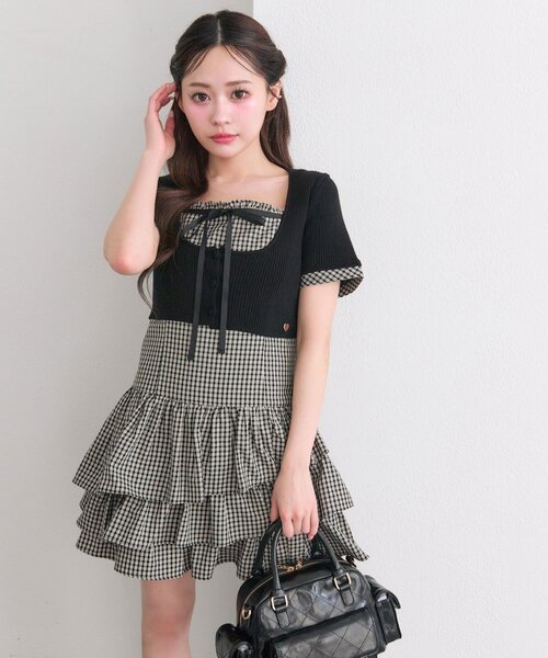 OLIVE des OLIVE（オリーブデオリーブ）の「半袖カーデとミニワンピのセット（ワンピース・レディース・ベージュ/ドット/ブラック・FREE）」の12枚目の写真