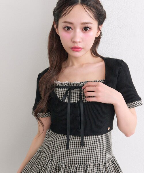 OLIVE des OLIVE（オリーブデオリーブ）の「半袖カーデとミニワンピのセット（ワンピース・レディース・ベージュ/ドット/ブラック・FREE）」の14枚目の写真