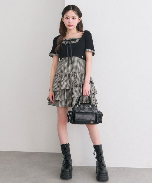 OLIVE des OLIVE（オリーブデオリーブ）の「半袖カーデとミニワンピのセット（ワンピース・レディース・ベージュ/ドット/ブラック・FREE）」の15枚目の写真
