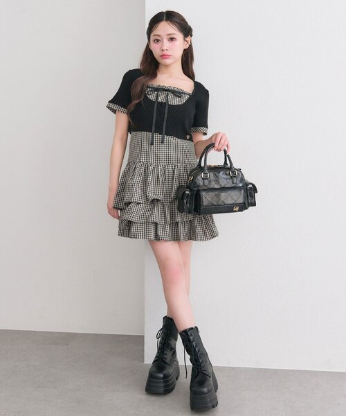 OLIVE des OLIVE（オリーブデオリーブ）の「半袖カーデとミニワンピのセット（ワンピース・レディース・ベージュ/ドット/ブラック・FREE）」の16枚目の写真
