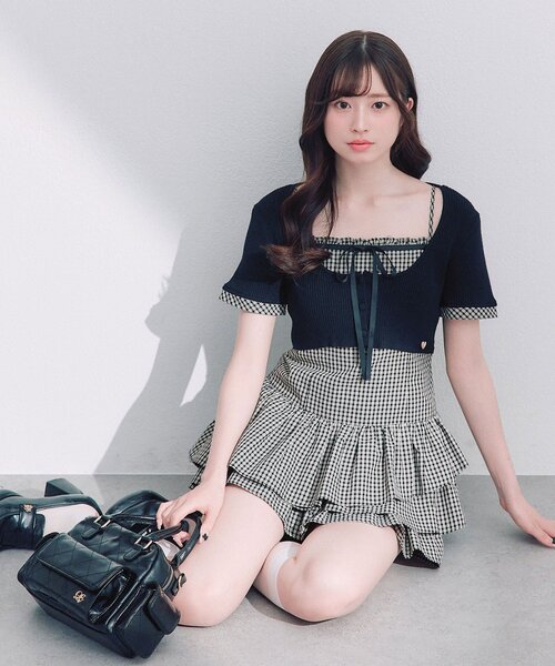 OLIVE des OLIVE（オリーブデオリーブ）の「半袖カーデとミニワンピのセット（ワンピース・レディース・ベージュ/ドット/ブラック・FREE）」の20枚目の写真