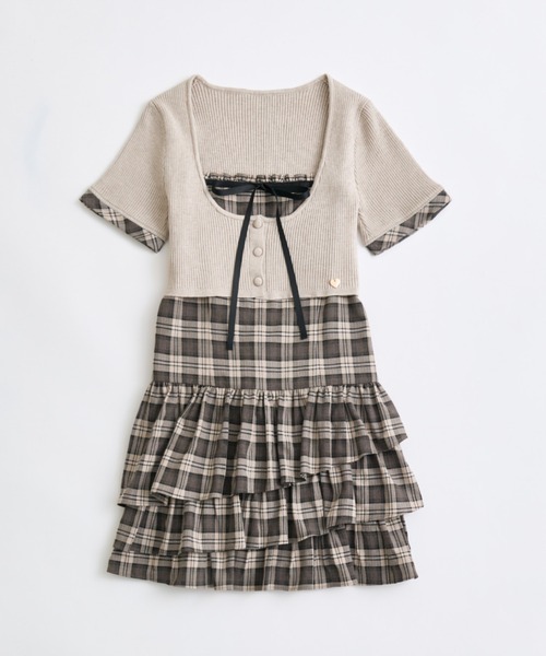 OLIVE des OLIVE（オリーブデオリーブ）の「半袖カーデとミニワンピのセット（ワンピース・レディース・ベージュ/ドット/ブラック・FREE）」の5枚目の写真