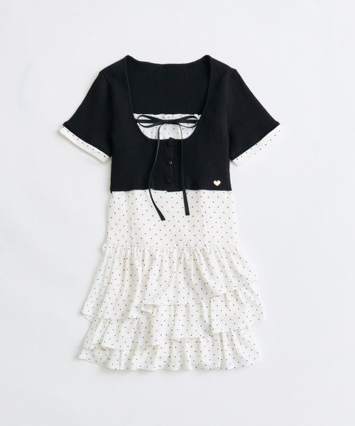 OLIVE des OLIVE（オリーブデオリーブ）の「半袖カーデとミニワンピのセット（ワンピース・レディース・ベージュ/ドット/ブラック・FREE）」の4枚目の写真