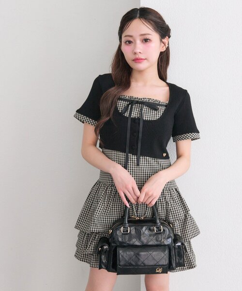 OLIVE des OLIVE(オリーブデオリーブ)の「半袖カーデとミニワンピのセット(ワンピース・レディース・ベージュ/ドット/ブラック・FREE)」の6枚目の写真