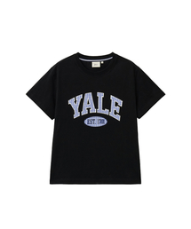 ウィメンズシアサーカーチェックツートーンアーチTシャツ_ブラック