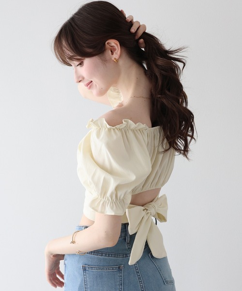 BLUEEAST（ブルーイースト）の「2wayオフショルバックリボンブラウス（シャツ/ブラウス・レディース・ブラック/ホワイト/イエロー・MEDIUM）」の12枚目の写真