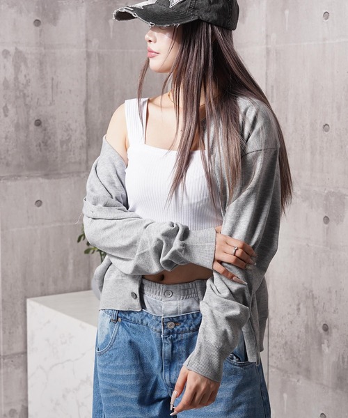 1111clothing(ワンフォークロージング)の「クロップド クルーネック カーディガン / Cropped crew neck cardigan(カーディガン/ボレロ・メンズ・チャコールグレー/グレー/ブラック/ワイン/ライトグレー/ネイビー/ベージュ・M/L)」の4枚目の写真