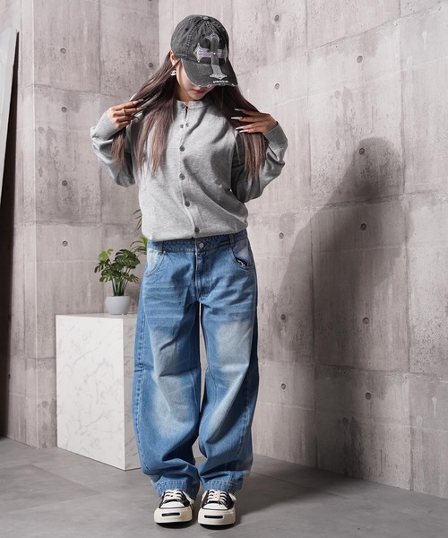 1111clothing(ワンフォークロージング)の「クロップド クルーネック カーディガン / Cropped crew neck cardigan(カーディガン/ボレロ・メンズ・チャコールグレー/グレー/ブラック/ワイン/ライトグレー/ネイビー/ベージュ・M/L)」の22枚目の写真