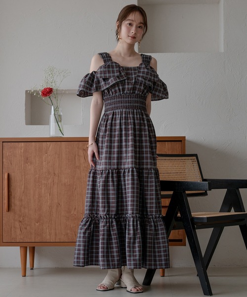 mideal(マイディール)の「2way sleeve tiered onepiece / 2wayスリーブティアードワンピース(ワンピース・レディース・ブラック/ブラウン・FREE)」の4枚目の写真