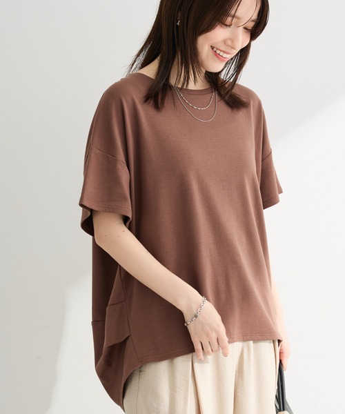 Green Parks(グリーンパークス)の「超冷感コクーンカットプルオーバー(Tシャツ/カットソー・レディース・ブラック/ホワイト系その他2/ブルー/グレー/ピンク/イエロー/ブラウン/ブルーグリーン・L/M)」の4枚目の写真