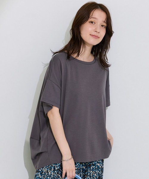 Green Parks(グリーンパークス)の「超冷感コクーンカットプルオーバー(Tシャツ/カットソー・レディース・ブラック/ホワイト系その他2/ブルー/グレー/ピンク/イエロー/ブラウン/ブルーグリーン・L/M)」の3枚目の写真