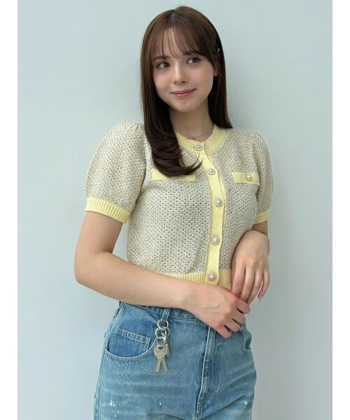 CALNAMUR(カルナムール)の「ツイードライクカーディガン(カーディガン/ボレロ・レディース・レッド/ピンク/イエロー/ネイビー・FREE)」の17枚目の写真