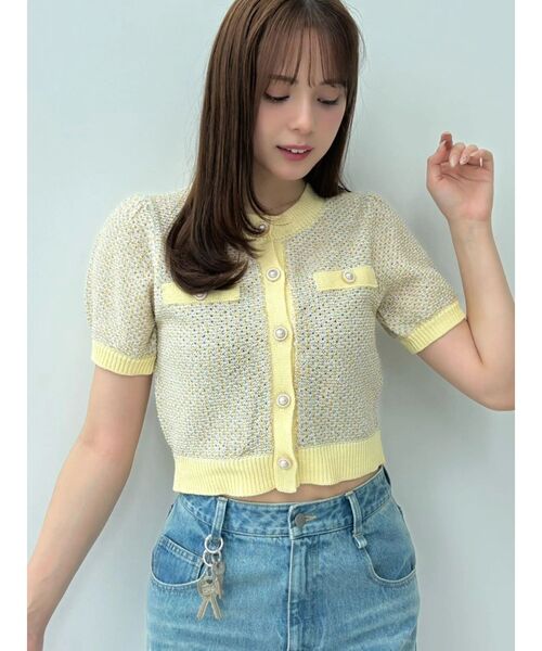 CALNAMUR(カルナムール)の「ツイードライクカーディガン(カーディガン/ボレロ・レディース・レッド/ピンク/イエロー/ネイビー・FREE)」の16枚目の写真