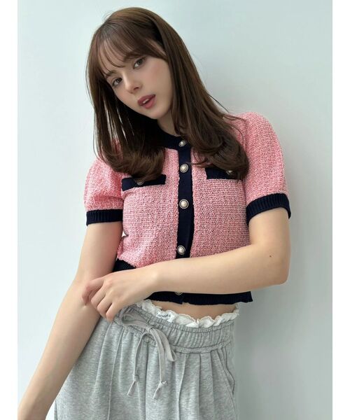 CALNAMUR(カルナムール)の「ツイードライクカーディガン(カーディガン/ボレロ・レディース・レッド/ピンク/イエロー/ネイビー・FREE)」の15枚目の写真
