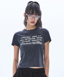 RAIMENT（レイメント）の「(W) ウィメンズタイポグラフィックヴィンテージクロップTシャツ_チャコール（Tシャツ/カットソー）」