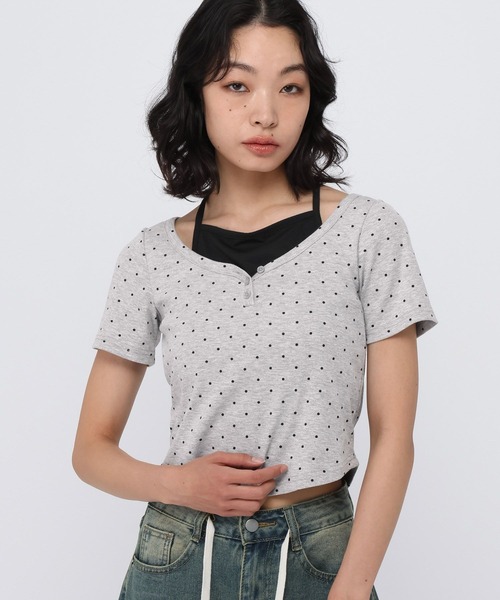 3.3 Field Trip (3.3フィールドトリップ)の「3.3 Field Trip/ドットレイヤード半袖(Tシャツ/カットソー・レディース・ホワイト/ブラック/グレー・FREE)」の3枚目の写真