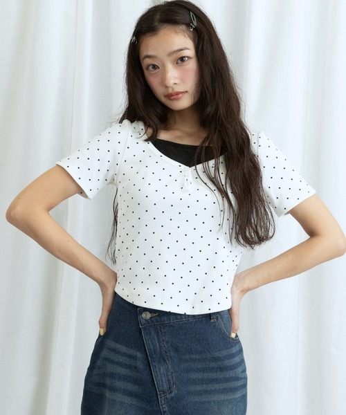 3.3 Field Trip (3.3フィールドトリップ)の「3.3 Field Trip/ドットレイヤード半袖(Tシャツ/カットソー・レディース・ホワイト/ブラック/グレー・FREE)」の1枚目の写真