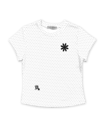 フラワーシンボルポルカドットショートスリーブTシャツ_ホワイト
