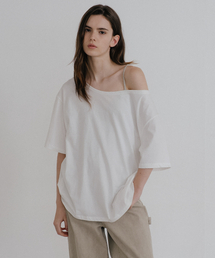 Off-shoulder solid T-shirt [KNSS09TS16]_Ivory
