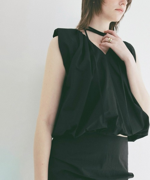 CLANE(クラネ)の「W FACE BALLOON GATHER RIBBON TOPS(シャツ/ブラウス・レディース・サックスブルー/ブラック/ホワイト・2/1)」の3枚目の写真