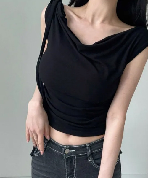 VIVID LADY(ビビッドレディー)の「リボン ドレープ ノースリーブトップス(Tシャツ/カットソー・レディース・チャコールグレー/アイボリー/ブラック・FREE)」の16枚目の写真