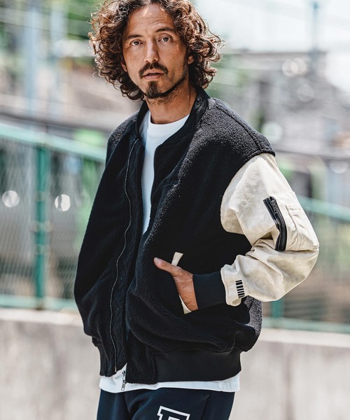 felkod(フィルコッド)の「mj11644- Synthetic Leather×Boa Combo MA-1 Jacket MA-1ジャケット(F26A100)(MA-1・メンズ・ブラック/ホワイト×ブラック・S/M/L)」の3枚目の写真