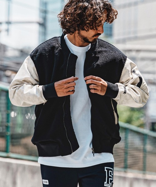 felkod(フィルコッド)の「mj11644- Synthetic Leather×Boa Combo MA-1 Jacket MA-1ジャケット(F26A100)(MA-1・メンズ・ブラック/ホワイト×ブラック・S/M/L)」の4枚目の写真