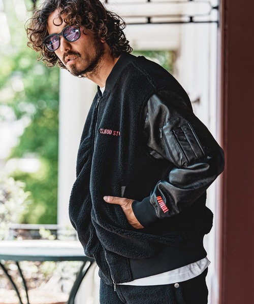 felkod(フィルコッド)の「mj11644- Synthetic Leather×Boa Combo MA-1 Jacket MA-1ジャケット(F26A100)(MA-1・メンズ・ブラック/ホワイト×ブラック・S/M/L)」の9枚目の写真