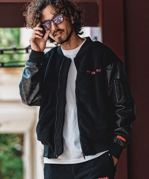 felkod(フィルコッド)の「mj11644- Synthetic Leather×Boa Combo MA-1 Jacket MA-1ジャケット(F26A100)(MA-1・メンズ・ブラック/ホワイト×ブラック・S/M/L)」の10枚目の写真