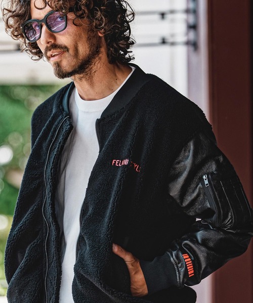 felkod(フィルコッド)の「mj11644- Synthetic Leather×Boa Combo MA-1 Jacket MA-1ジャケット(F26A100)(MA-1・メンズ・ブラック/ホワイト×ブラック・S/M/L)」の12枚目の写真