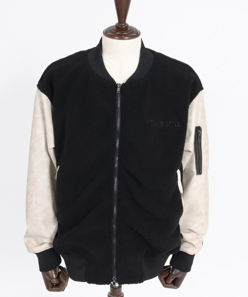 felkod(フィルコッド)の「mj11644- Synthetic Leather×Boa Combo MA-1 Jacket MA-1ジャケット(F26A100)(MA-1・メンズ・ブラック/ホワイト×ブラック・S/M/L)」の16枚目の写真