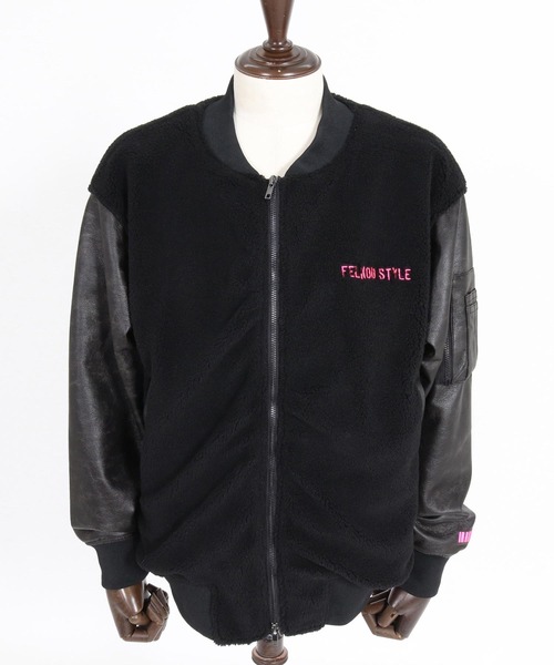 felkod(フィルコッド)の「mj11644- Synthetic Leather×Boa Combo MA-1 Jacket MA-1ジャケット(F26A100)(MA-1・メンズ・ブラック/ホワイト×ブラック・S/M/L)」の19枚目の写真