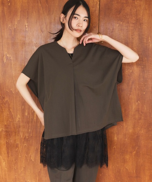 Doux archives（ドゥアルシーヴ）の「マルチ機能スキッパーＴＯＰＳ（Tシャツ/カットソー・レディース・ブラック/カーキ/モカ・FREE）」の3枚目の写真