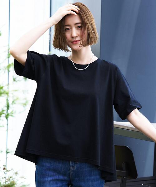 grove(グローブ)の「【遮熱/吸水速乾/UVカット】フレアシルエットTシャツ(Tシャツ/カットソー・レディース・グレー/オフホワイト/ブルーグリーン/ブラック・01/02/03/04/05)」の2枚目の写真