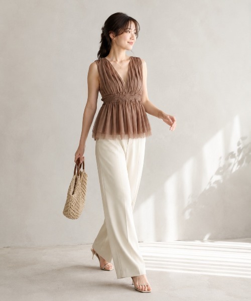 セール】チュールシャーリング 2way ビスチェ レディース 体型カバー