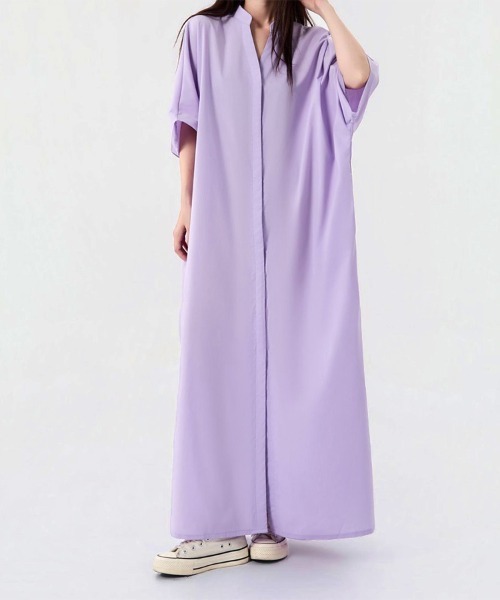 ONEP STAR(ワンピスター)の「スキッパーカラー半袖ロングワンピース(ワンピース・レディース・パープル/ブラック/ベージュ・FREE)」の14枚目の写真
