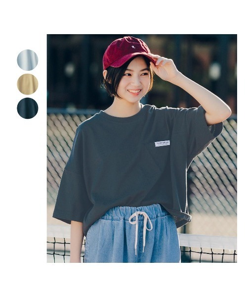 Belle Maison(ベルメゾン)の「【STANDARD me】シームポケット付き綿素材ハーフスリーブTシャツ(Tシャツ/カットソー・キッズ・サックスブルー/スミクロ/ベージュ系その他・XXS/M/S/XS)」の4枚目の写真