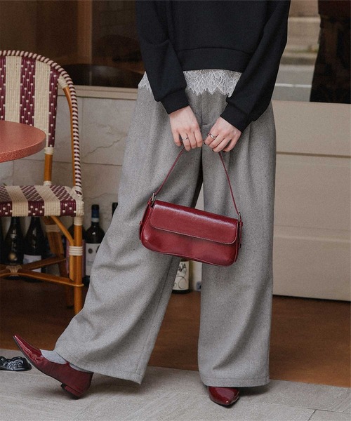 titivate（ティティベイト）の「ウールライクダブルタックワイドパンツ（その他パンツ・レディース・ライトベージュ/チャコール/ダークブラウン/ライトグレー・SP/S/M/L）」の2枚目の写真