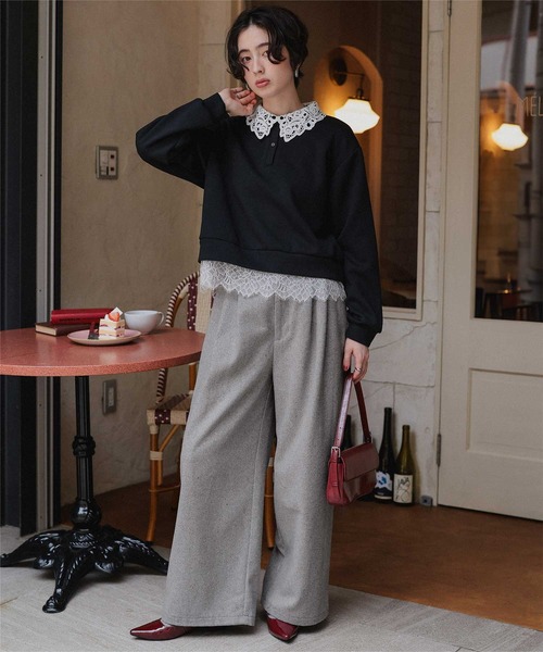 titivate（ティティベイト）の「ウールライクダブルタックワイドパンツ（その他パンツ・レディース・ライトベージュ/チャコール/ダークブラウン/ライトグレー・SP/S/M/L）」の5枚目の写真