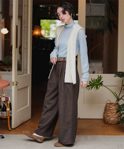titivate（ティティベイト）の「ウールライクダブルタックワイドパンツ（その他パンツ・レディース・ライトベージュ/チャコール/ダークブラウン/ライトグレー・SP/S/M/L）」の14枚目の写真