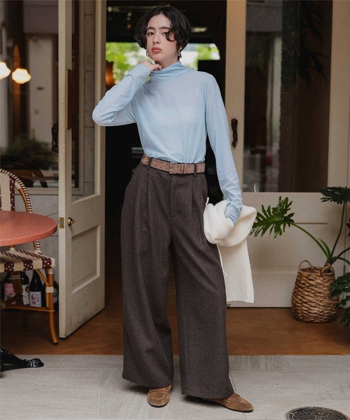 titivate（ティティベイト）の「ウールライクダブルタックワイドパンツ（その他パンツ・レディース・ライトベージュ/チャコール/ダークブラウン/ライトグレー・SP/S/M/L）」の12枚目の写真