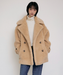 テディベアオーバーサイズダブルハーフウールコート[ライトベージュ]